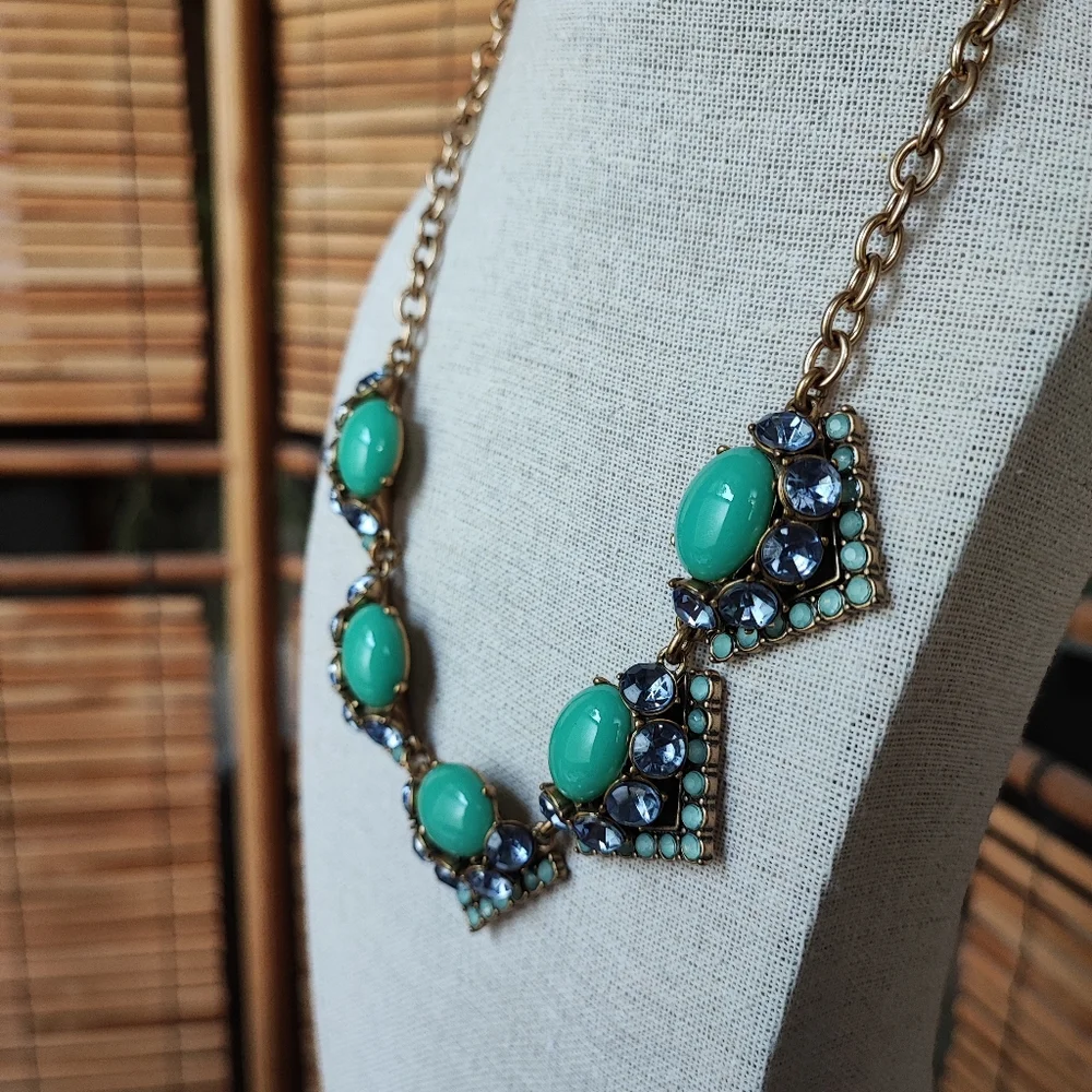 Stella and Dot Rory Jade Jadeite Cabachon Tanzanite Opaline Rhinestone Necklace